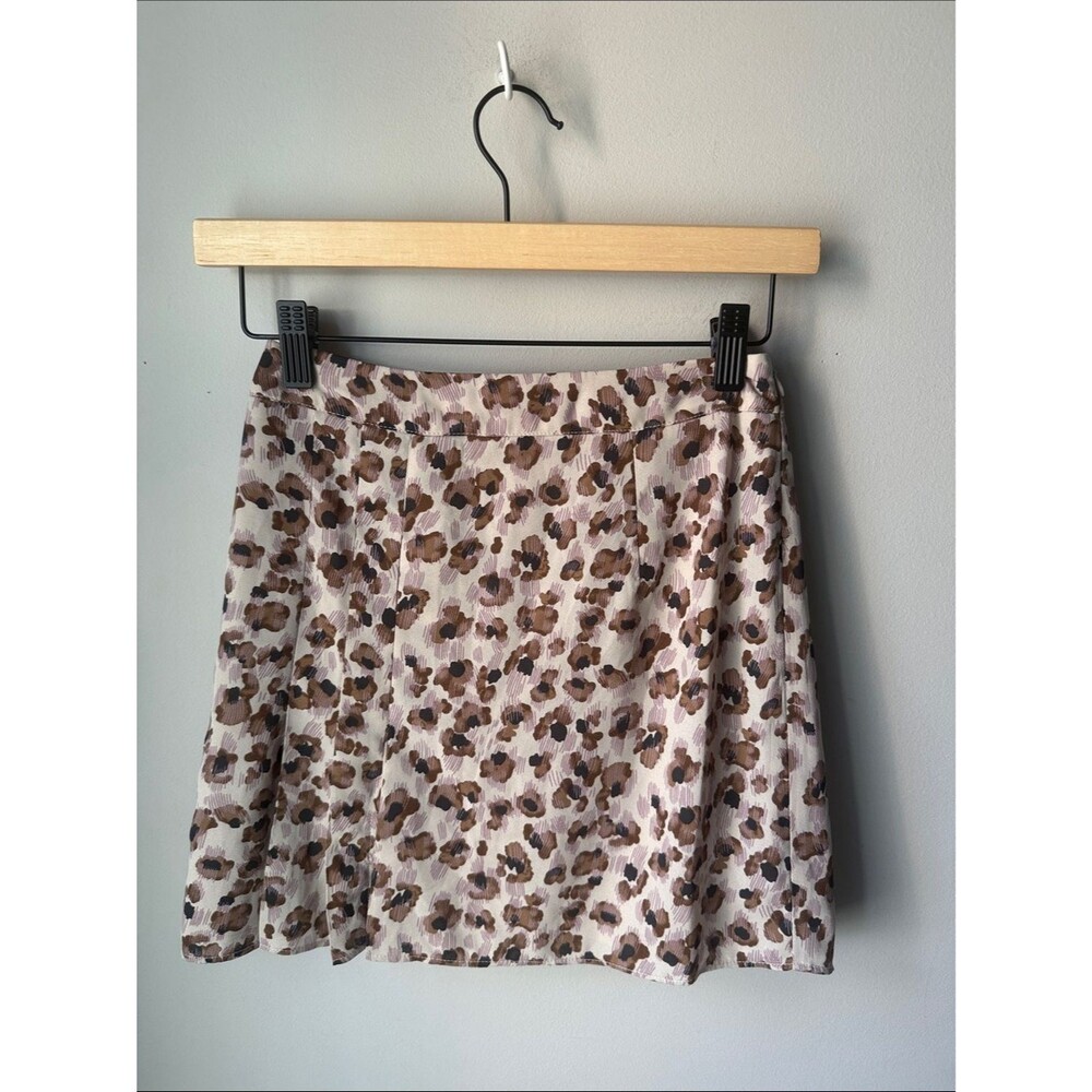 Sage The Label Leopard Print Mini Skirt Brown Pink A-Line Flowy Lined